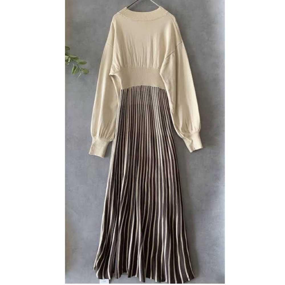 Chic Beige and Brown Long Sleeve Dress